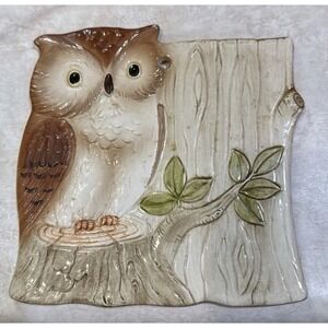 Vintage 1984 Otagiri Hand Crafted Porcelain‎ Owl Wall Hanging - 7"x7"